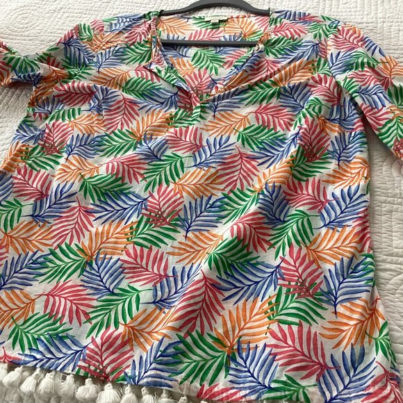 Talbots Petite S Tropical Leaf Print Tunic Top With Tassel Hem - Picture 8 of 12